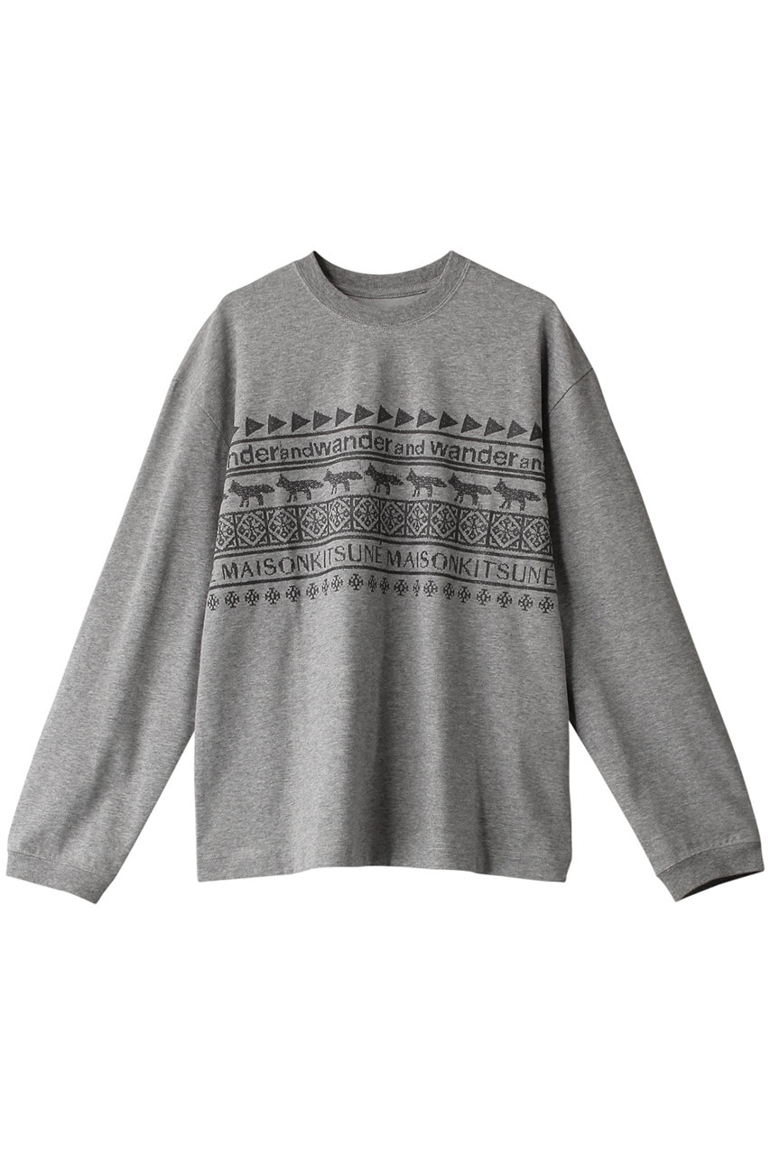 and wander 【UNISEX】【MAISON KITSUNE × and wander】 nordic border dry cotton T (グレー, 3) アンドワンダー ELLE SHOP