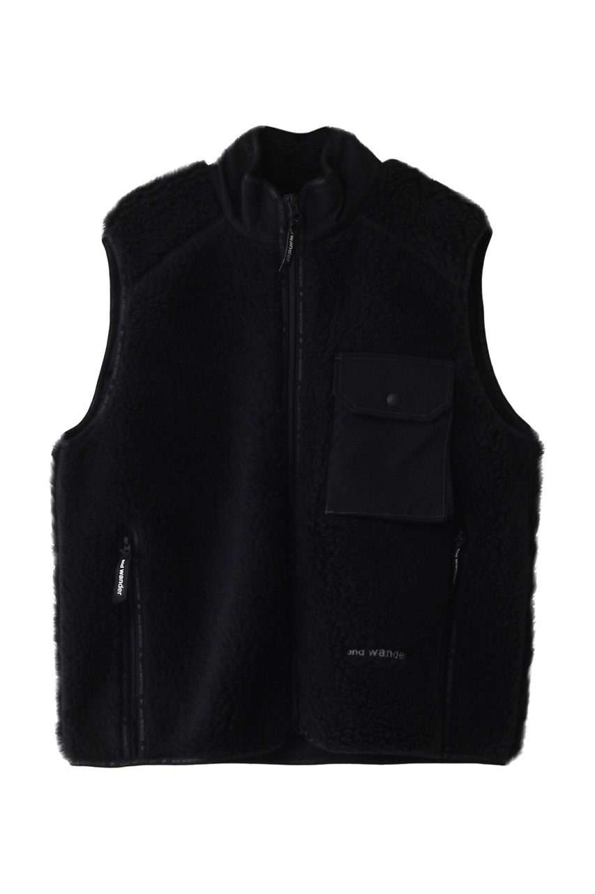 アンドワンダー/and wanderの【UNISEX】woool boa vest(ブラック/5744281143)