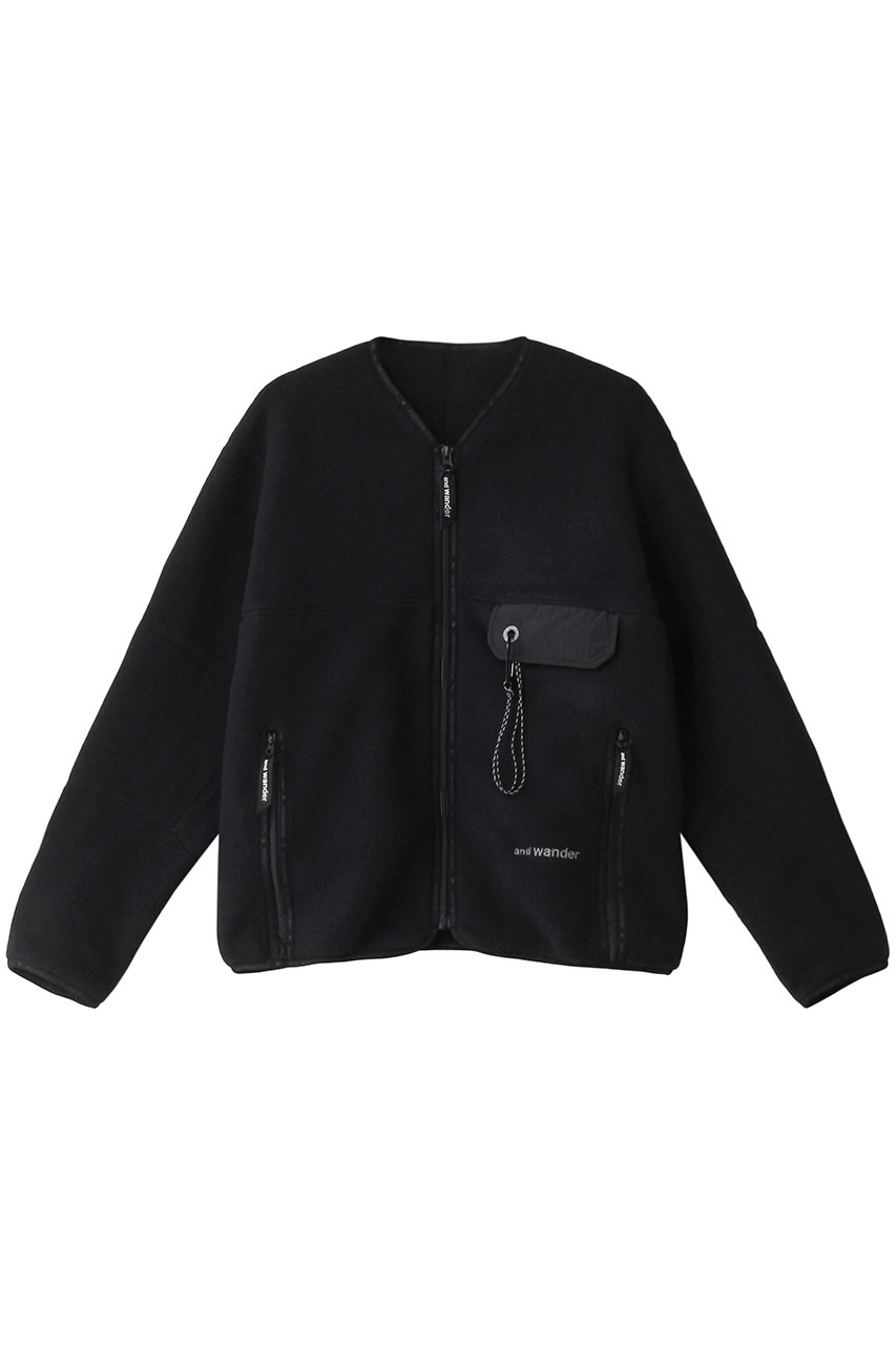 アンドワンダー/and wanderの【UNISEX】wool fleece cardigan(ブラック/5744281145)