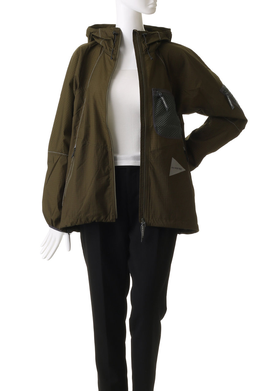 and wander(アンドワンダー)｜【UNISEX】breath rip hoodie/カーキ の