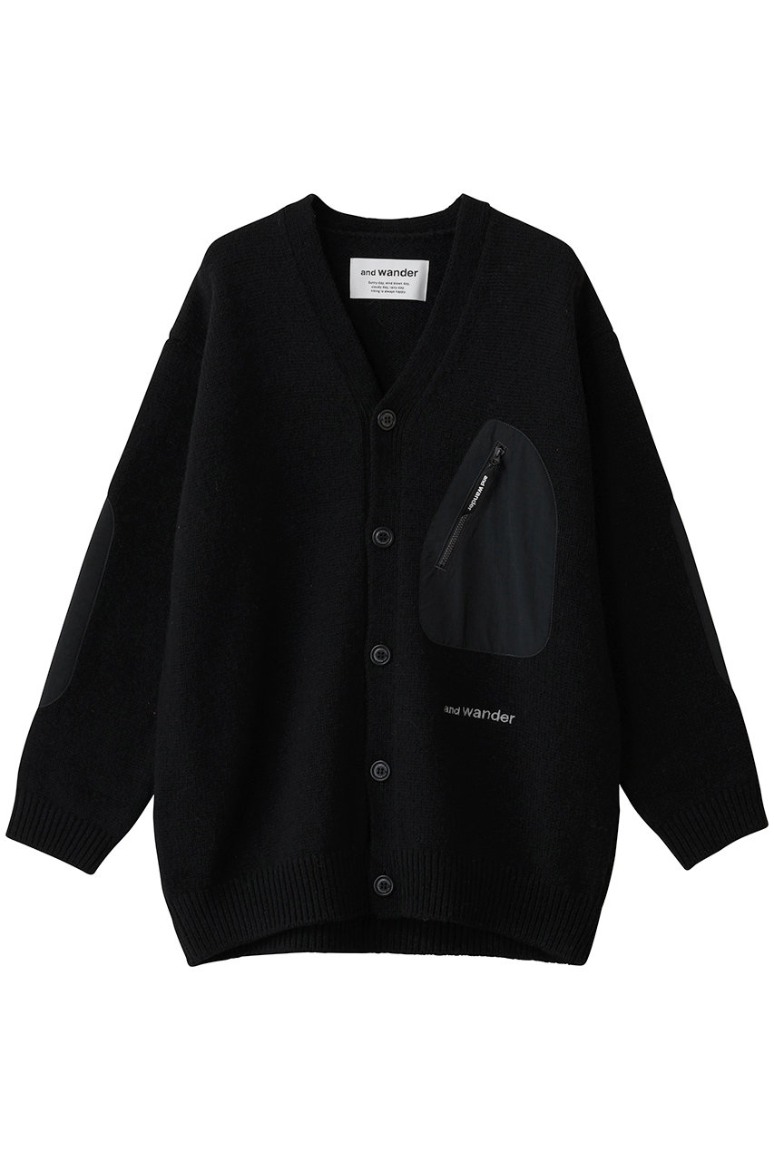 アンドワンダー/and wanderの【UNISEX】shetland wool カーディガン(ブラック/5745284068)