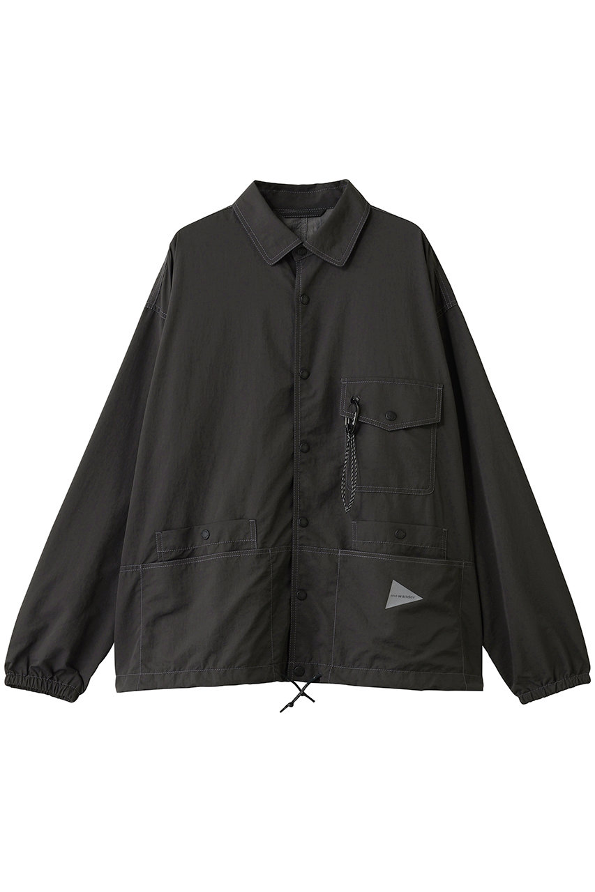 and wander 【UNISEX】crinkled nylon シャツ ジャケット (チャコール, M) アンドワンダー ELLE SHOP