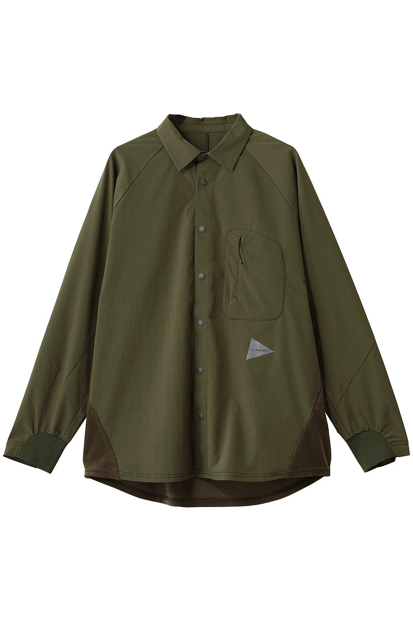 アンドワンダー/and wanderの【UNISEX】フリースベースロングスリーブシャツ(カーキ/5746253022)