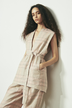 リネンチェックプルオーバージレ