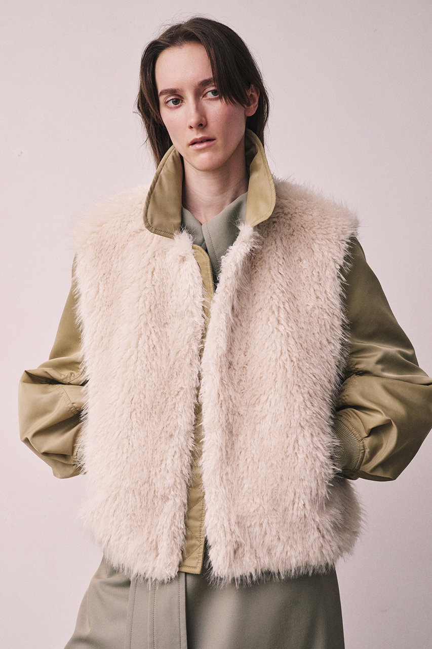 near.nippon(ニアー ニッポン)｜ファーナイロンブルゾン/ホワイト