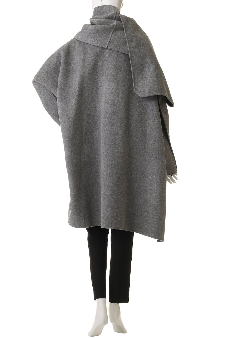 ESTNATION 美品 カシミヤビーバーケープコート グレー カシミヤ混 ヘリンボーン ビーバー コンバーチブルカラーコート