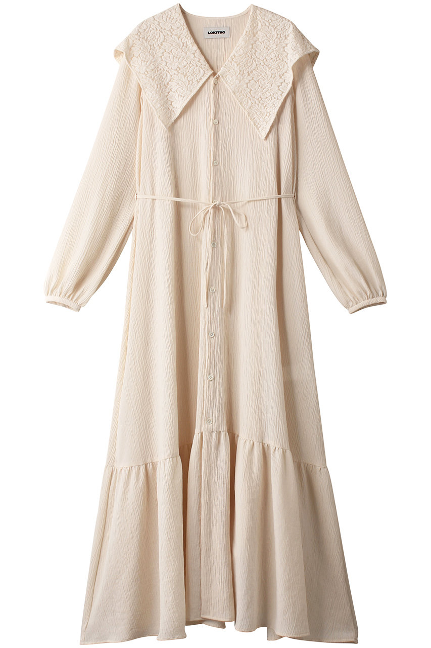 ＜ELLE SHOP＞ LOKITHO ケープカラーYORYU ドレス (ホワイト 1) ロキト ELLE SHOP
