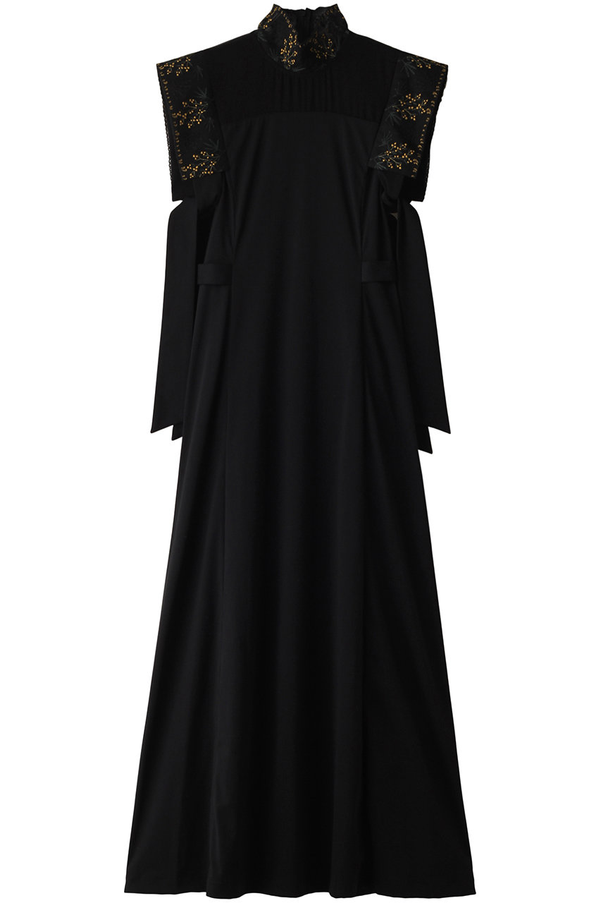 ロキト/LOKITHOのナローエンブロイダリー ノースリーブ ドレス(ブラックイエロー/1612-85102)