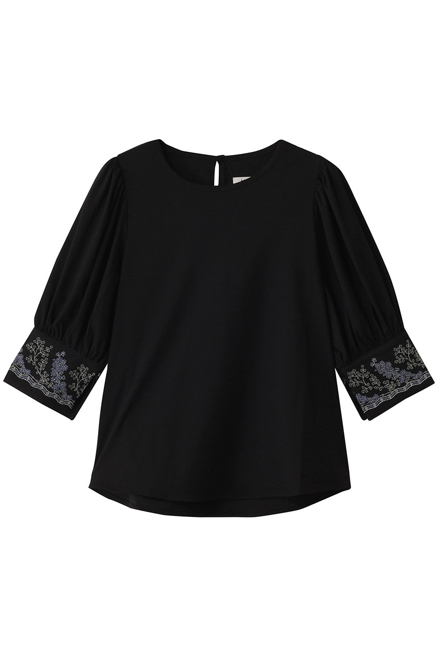 LOKITHO エンブロイダリー カフ UネックTシャツ (ブラック, 1) ロキト ELLE SHOP LOKITHO エンブロイダリー カフ UネックTシャツ (ブラック, 1) ロキト ELLE SHOP