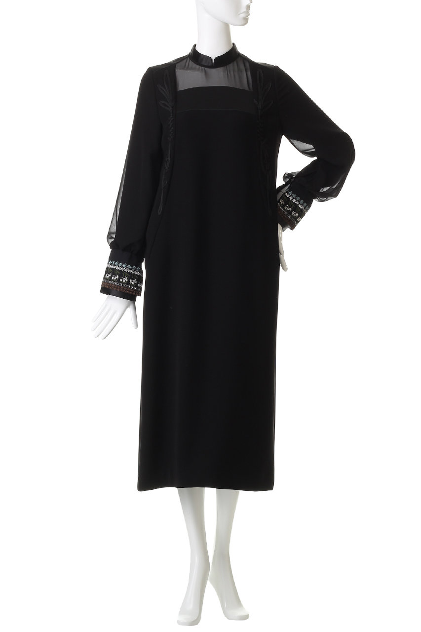 LOKITHO(ロキト)｜コード エンブロイダリー パネル ドレス/ブラック