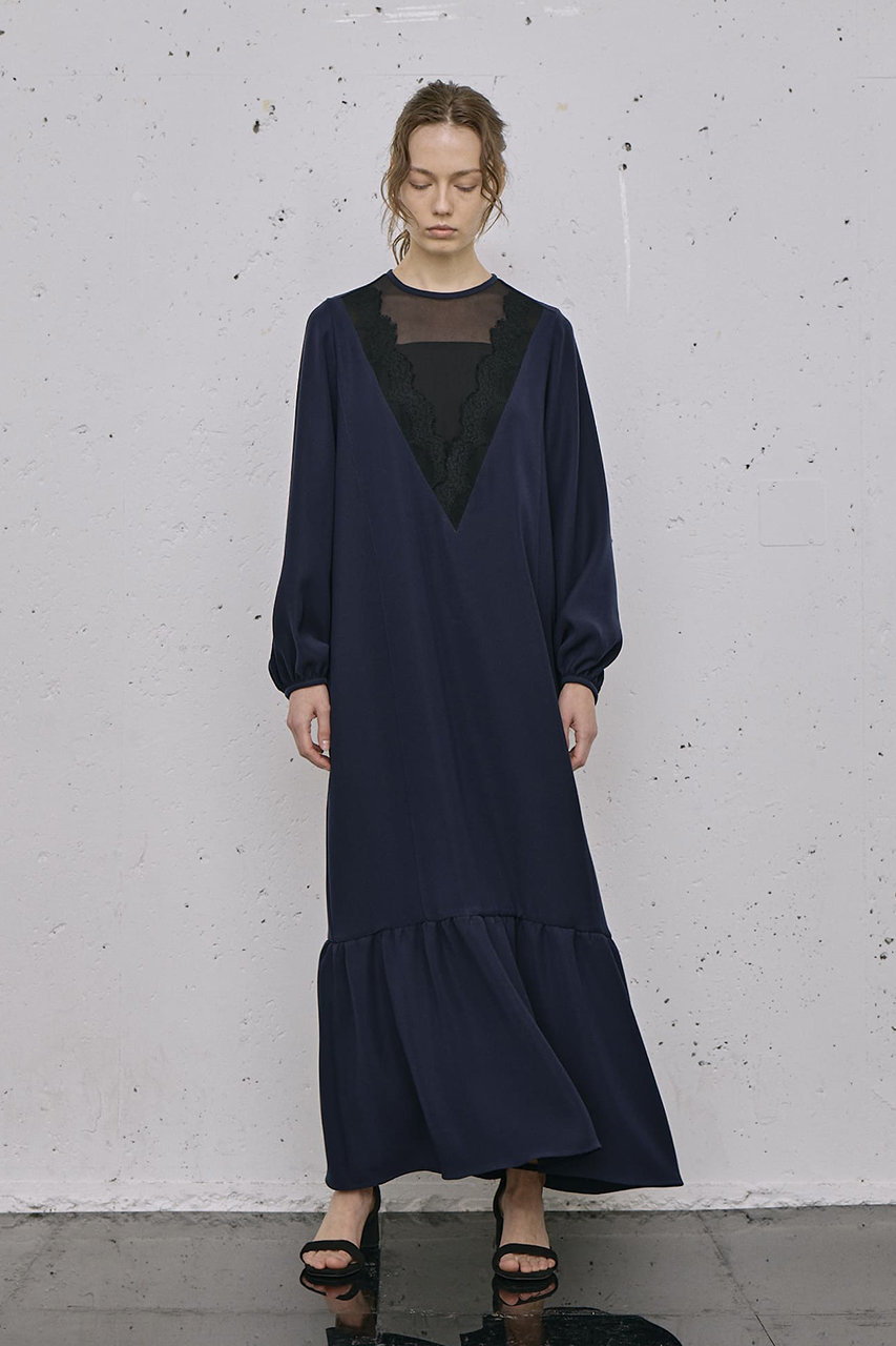 LOKITHO(ロキト)｜レース Vネック チュニック ドレス/ネイビー