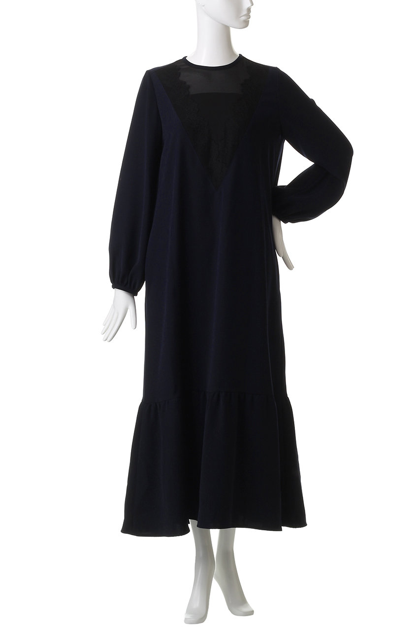 LOKITHO(ロキト)｜レース Vネック チュニック ドレス/ネイビー