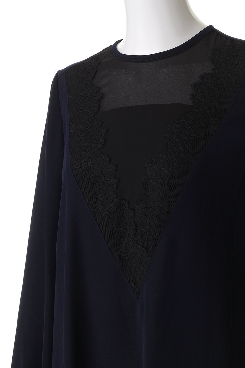 LOKITHO(ロキト)｜レース Vネック チュニック ドレス/ネイビー