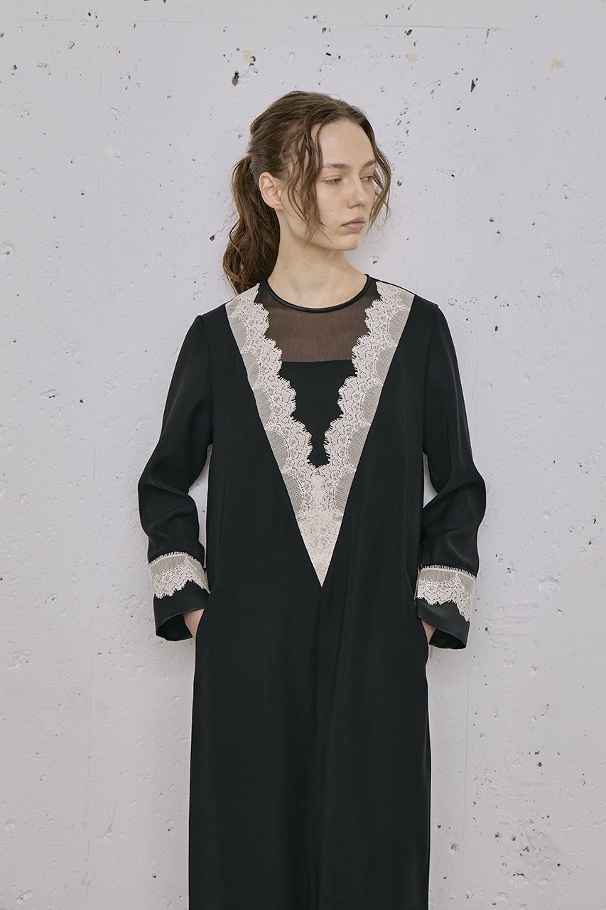 LOKITHO(ロキト)｜レース Vネック チュニック ドレス/ブラック