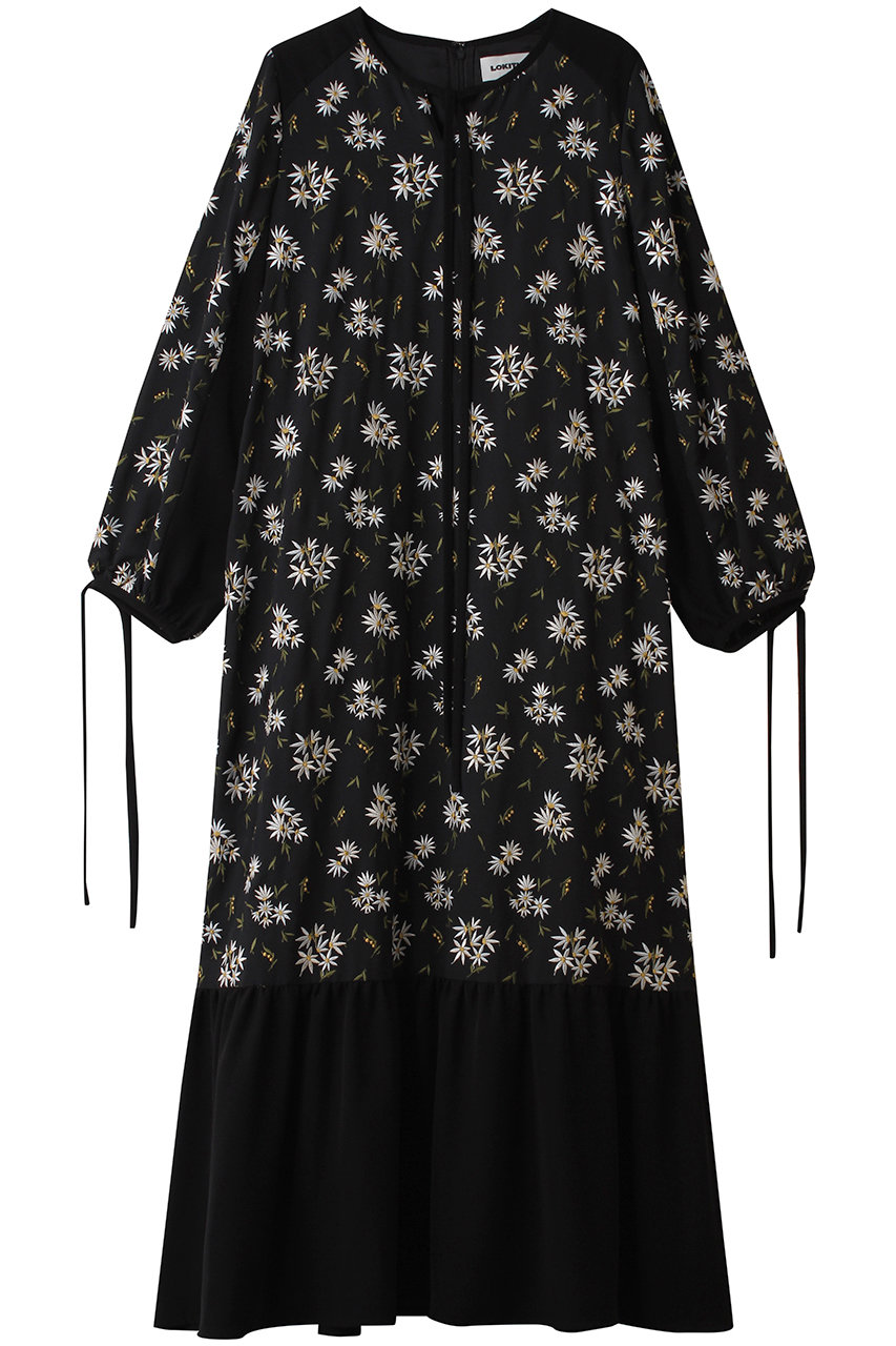 LOKITHO フラワー エンブロイダリー リボン ドレス (ホワイト×ブラック, 1) ロキト ELLE SHOP