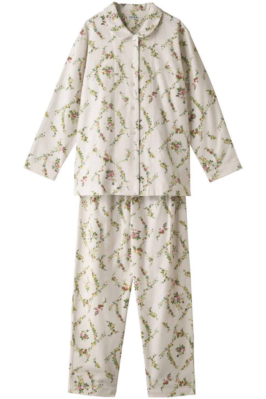 綾ネル花柄プリント 襟付きパジャマ