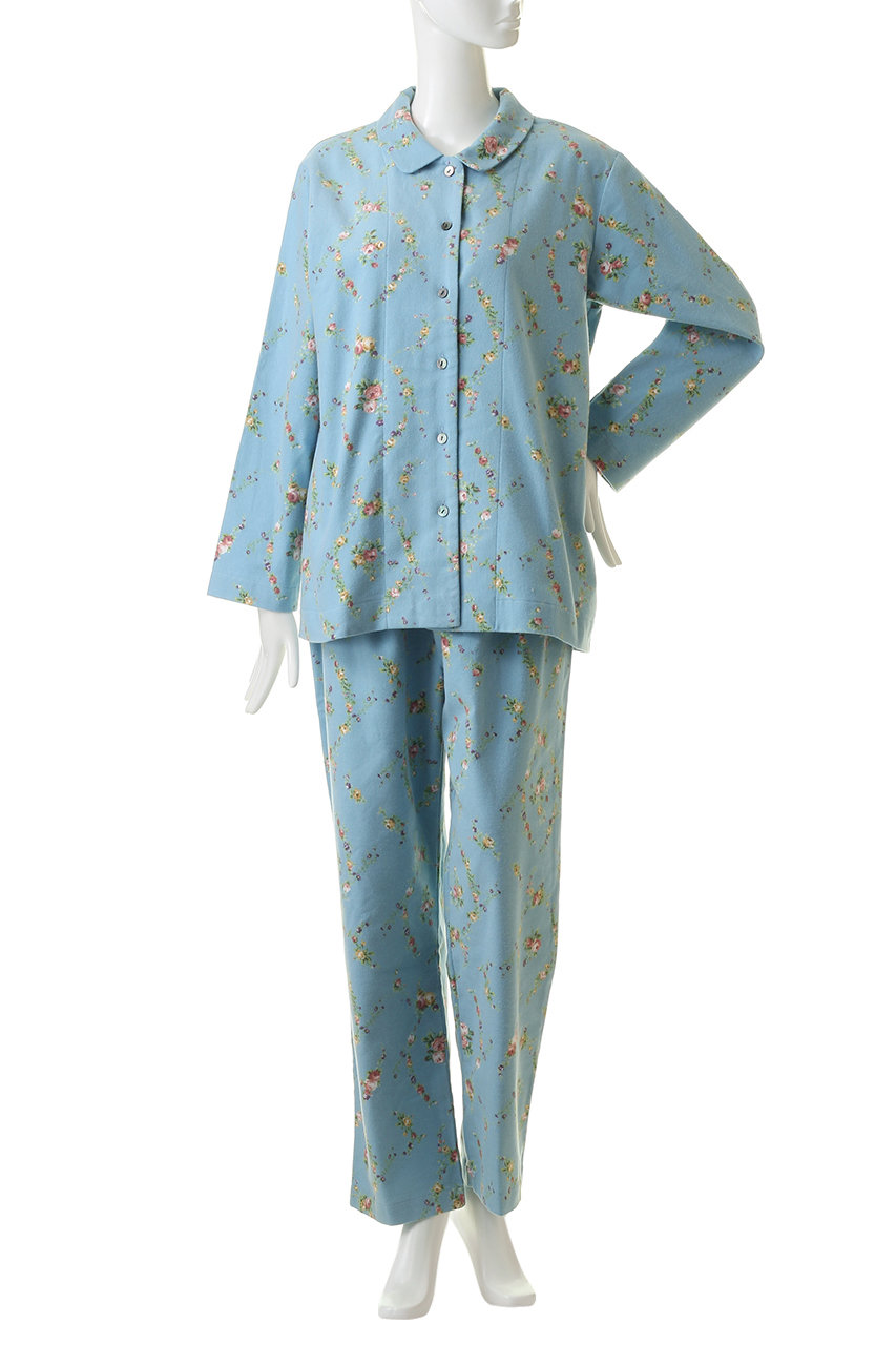 綾ネル花柄プリント 襟付きパジャマ