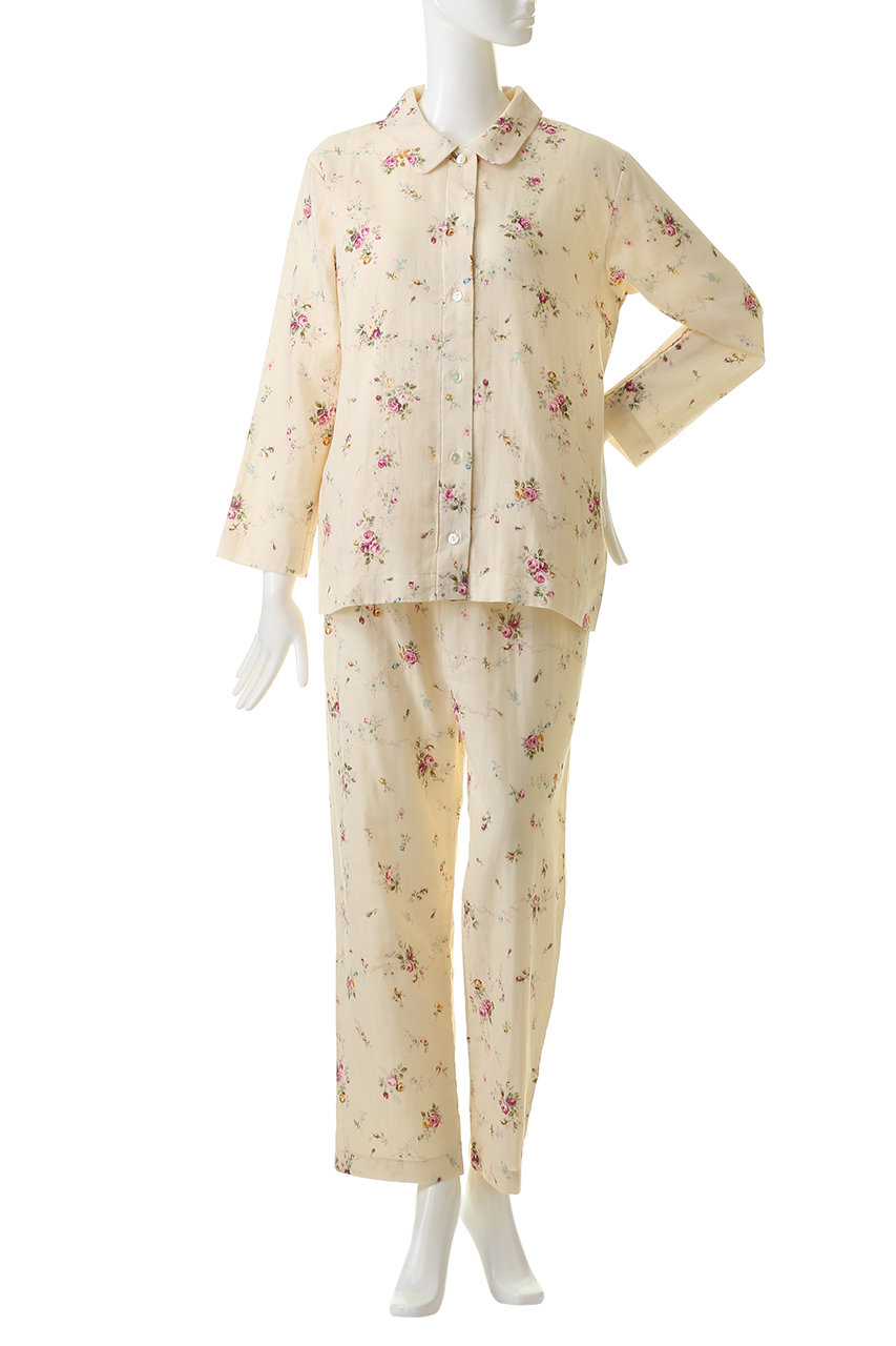 ダブルガーゼ花柄プリント 襟付きパジャマ