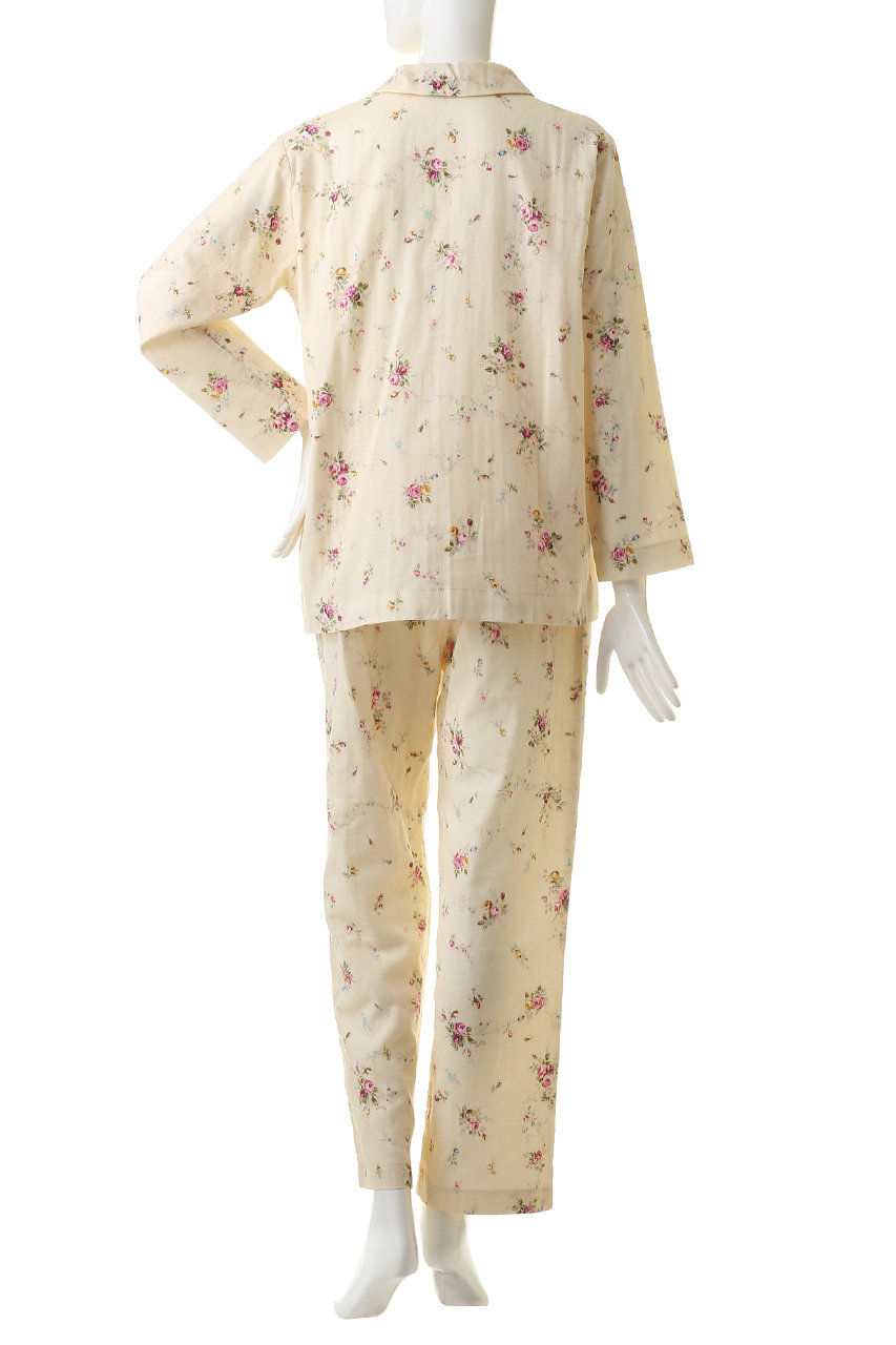 ダブルガーゼ花柄プリント 襟付きパジャマ