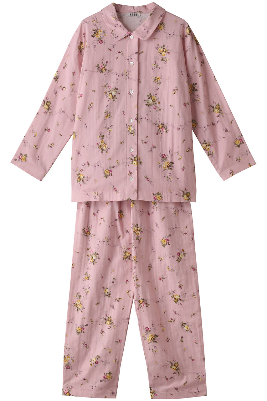 IKUKO ダブルガーゼ花柄プリント 襟付きパジャマ (ピンク, 2(M)) イクコ ELLE SHOP