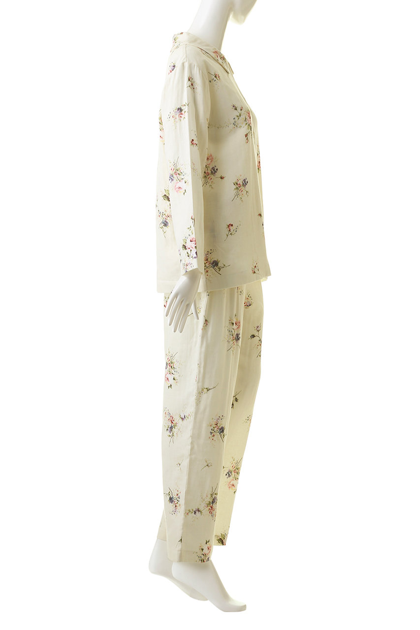 ダブルガーゼ花柄プリント襟付きパジャマ