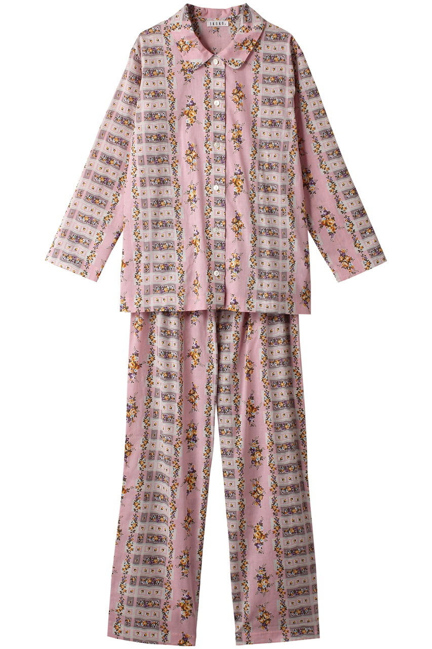 イクコ/IKUKOのシングルガーゼ花柄プリント襟付きパジャマ(ピンク/SN200PL2)