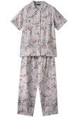 ダブルガーゼ花柄プリント襟付き半袖パジャマ