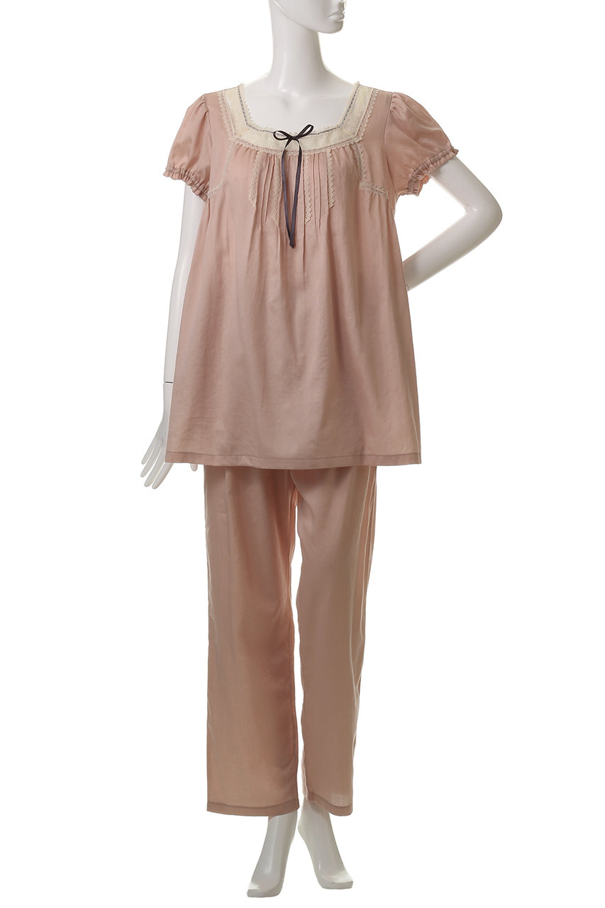 イクコIKUKOパジャマ レース ピンタック IKUKO(イクコ)｜ビンテージサテン ピンタックパジャマ/ピンク の通販