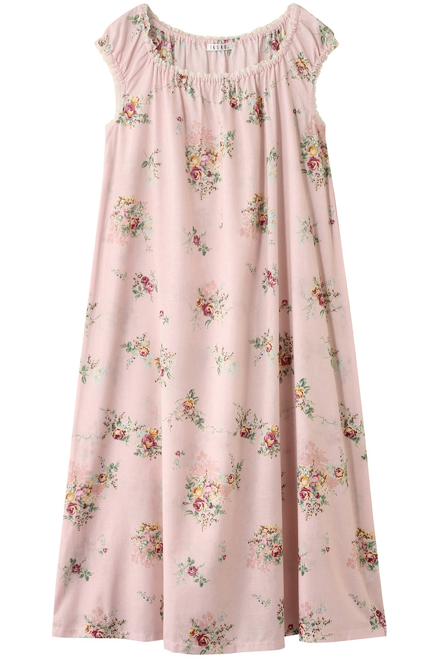 イクコ/IKUKOのシングルガーゼ花柄プリント フレンチスリーブネグリジェ(ピンク/YN180GP2_04)
