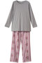 スムースニット＆ダブルガーゼ花柄パジャマ イクコ/IKUKO グレー杢×ピンク