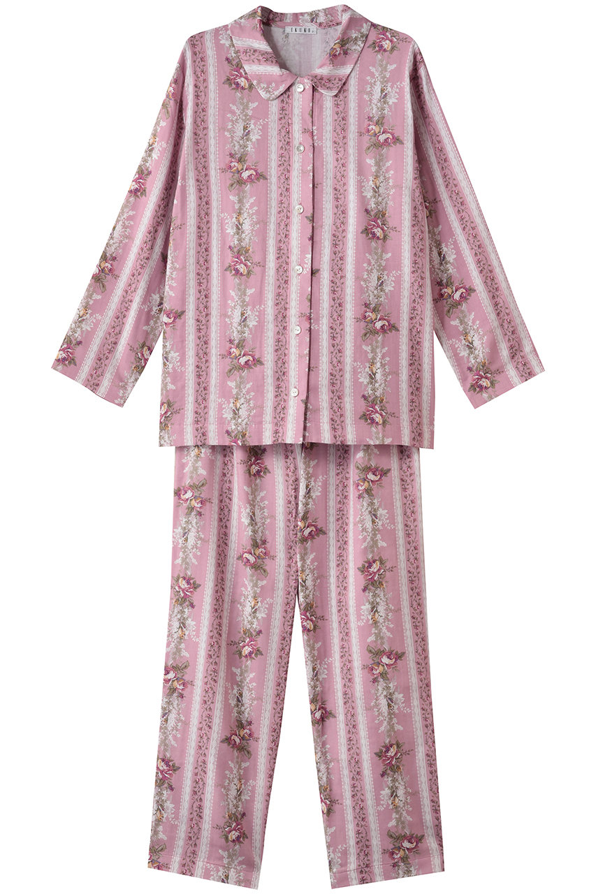 イクコ/IKUKOのダブルガーゼ花柄襟付きパジャマ(ピンク/AN240PP2-04)