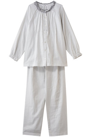 イクコ/IKUKOのダブルガーゼ レースネック全開パジャマ(111000/111001)