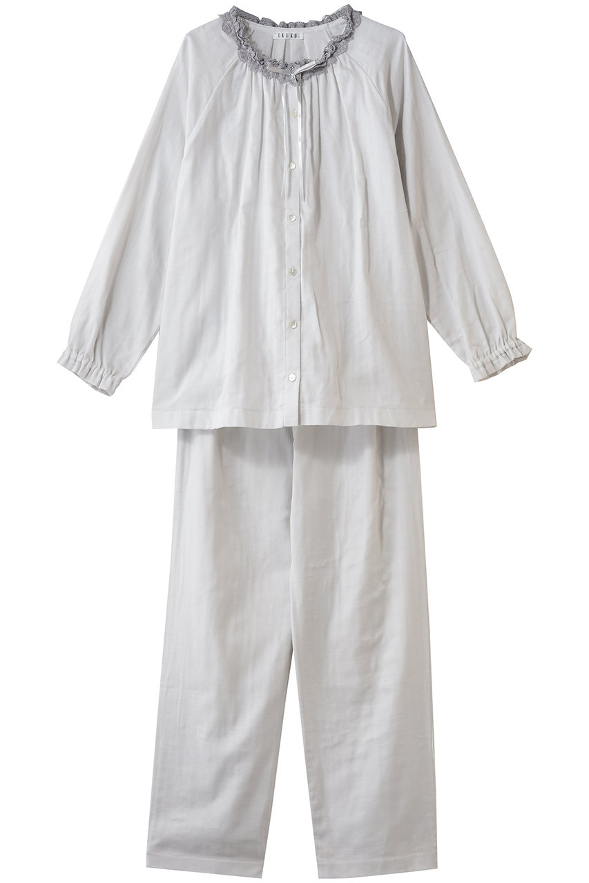 ダブルガーゼ レースネック全開パジャマ