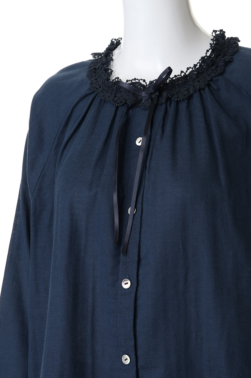 IKUKO(イクコ)｜ダブルガーゼ レースネック全開パジャマ/ライトグレー