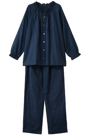 イクコ/IKUKOのダブルガーゼ レースネック全開パジャマ(111000/111001)