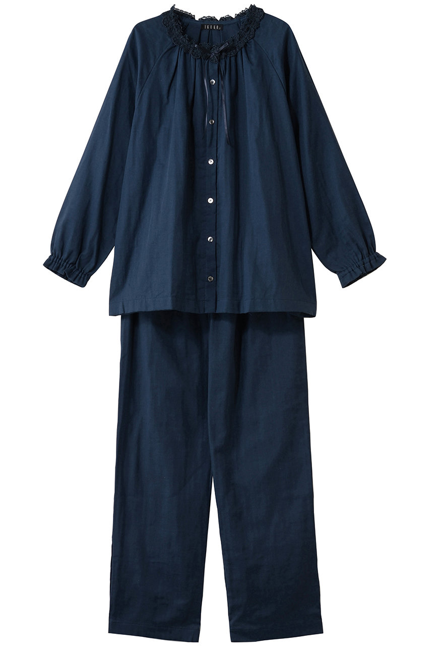 ダブルガーゼ レースネック全開パジャマ