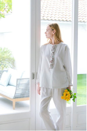 イクコ/IKUKOのダブルガーゼ フロントフリル＆リボンパジャマ(111000/111001)