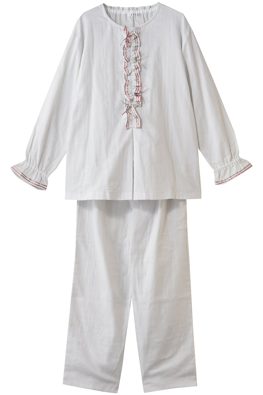 ダブルガーゼ フロントフリル&リボンパジャマ