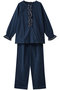 ダブルガーゼ フロントフリル＆リボンパジャマ イクコ/IKUKO ネイビー