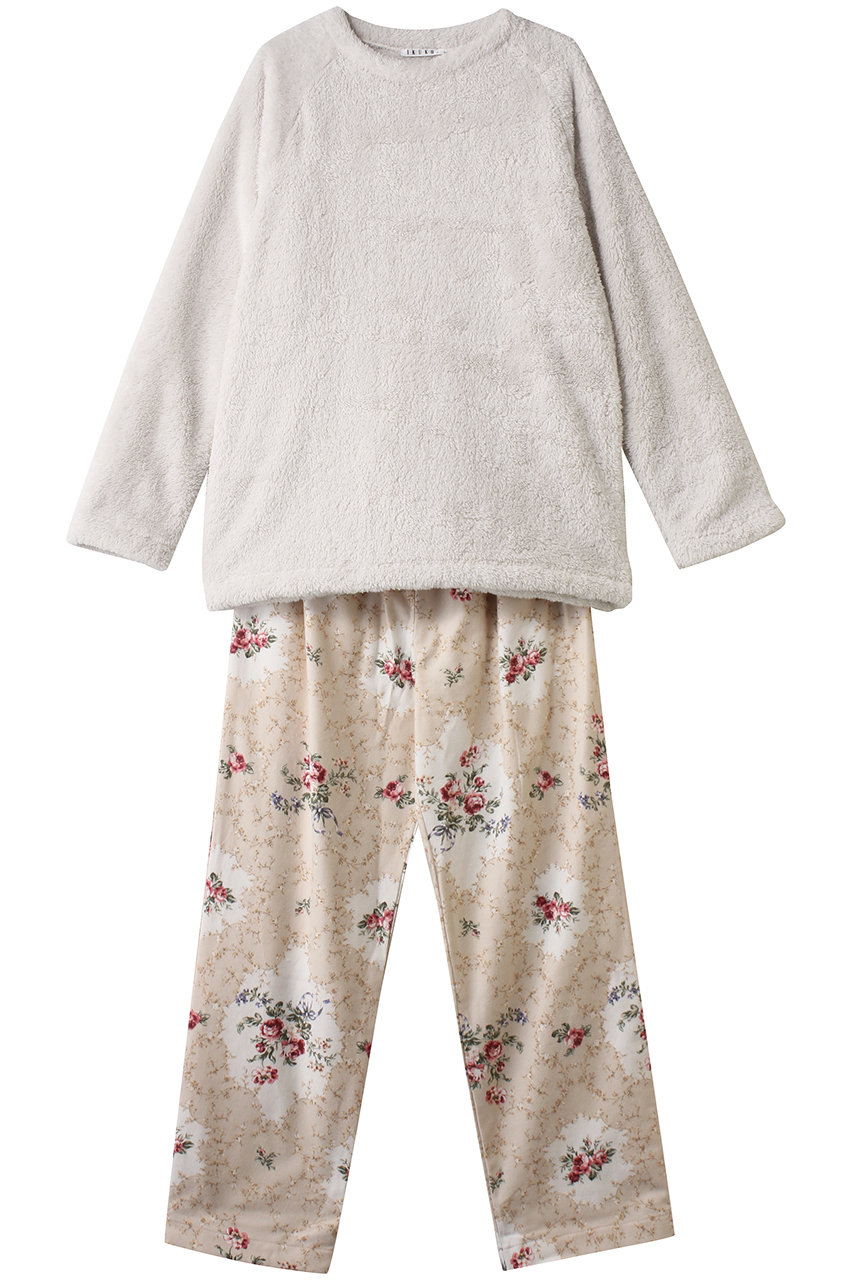 イクコ/IKUKOのボア＆綾ネル花柄プリントパジャマ(アイボリー×アイボリー/AN220QP2_04)