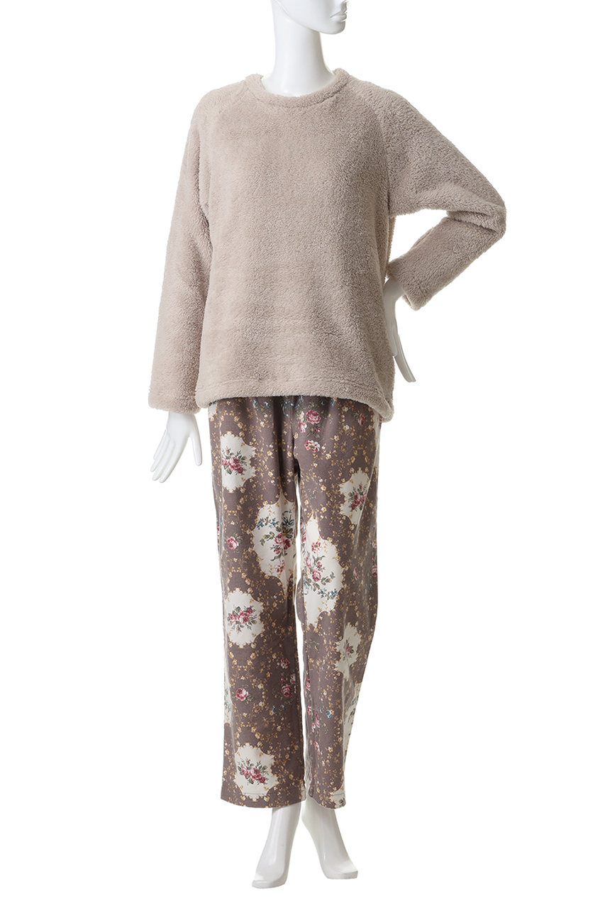 IKUKO(イクコ)｜ボア＆綾ネル花柄プリントパジャマ/アイボリー