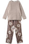 ボア＆綾ネル花柄プリントパジャマ イクコ/IKUKO ライトベージュ×モカ