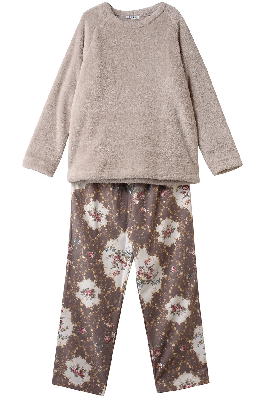 IKUKO(イクコ)｜ボア＆綾ネル花柄プリントパジャマ/ライトベージュ