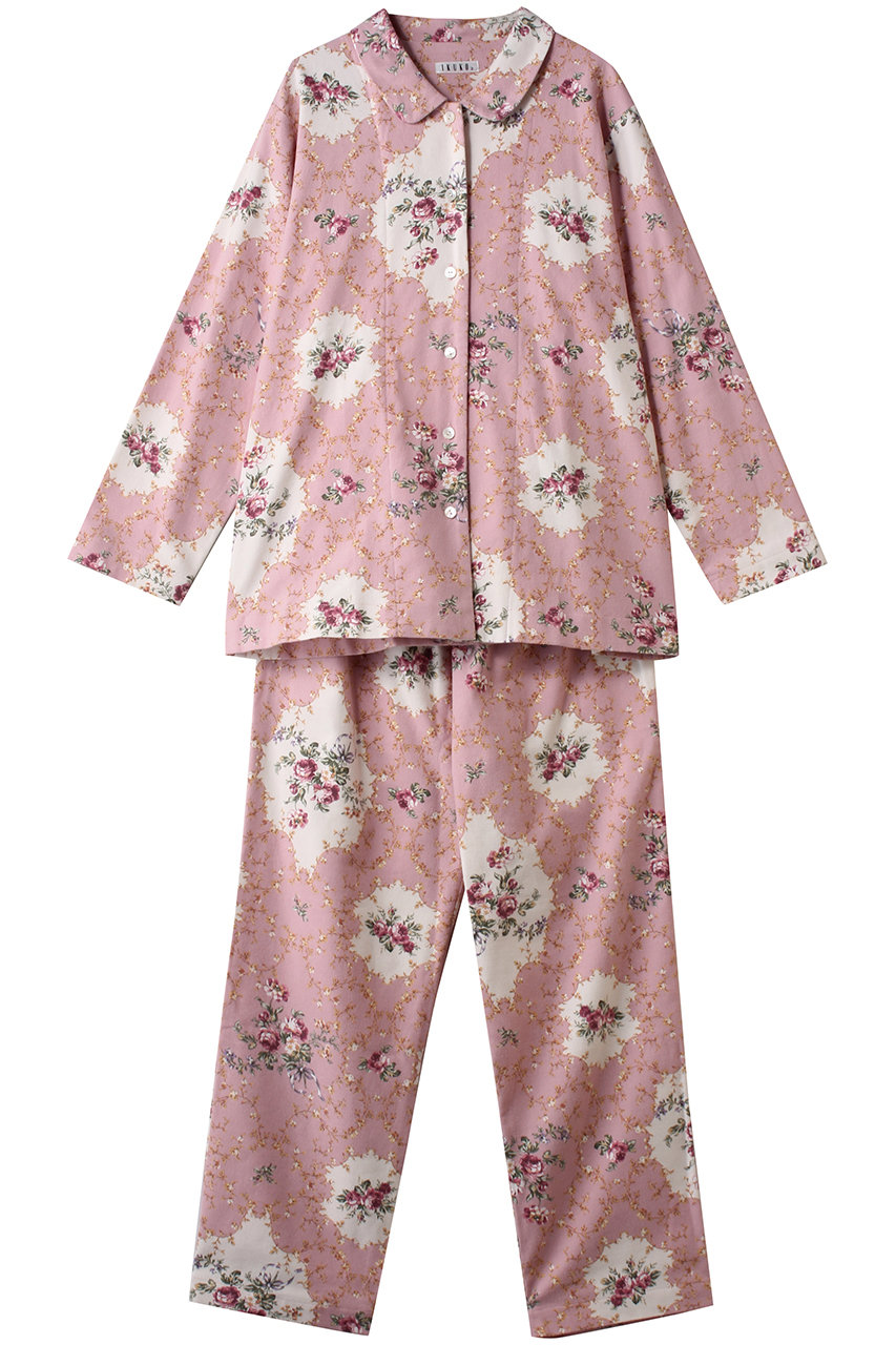イクコ/IKUKOの綾ネル花柄プリント襟付きパジャマ(ピンク/AN250PP2_03)