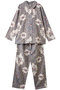 綾ネル花柄プリント襟付きパジャマ イクコ/IKUKO グレー