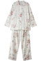 ダブルガーゼ花柄プリント襟付き長袖パジャマ イクコ/IKUKO アイボリー