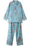 ダブルガーゼ花柄プリント襟付き長袖パジャマ イクコ/IKUKO ブルー