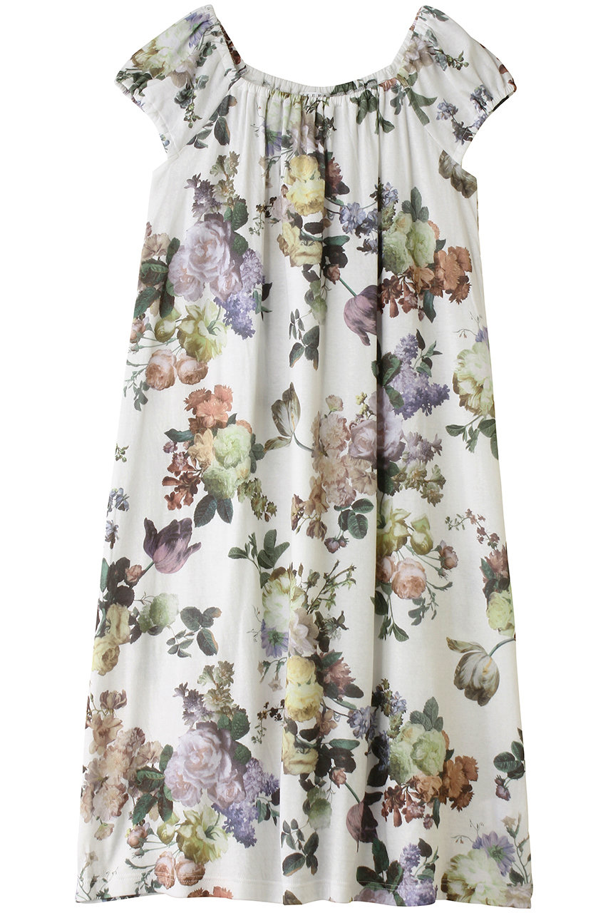 イクコ/IKUKOの60接結花柄ニットギャザーネグリジェ(アイボリー/BN190FQ2-03)