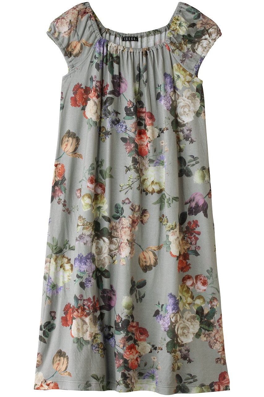 イクコ/IKUKOの60接結花柄ニットギャザーネグリジェ(グレー/BN190FQ2-03)