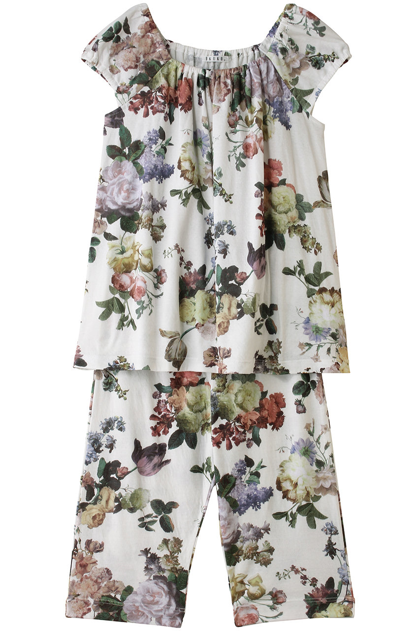 イクコ/IKUKOの60接結花柄ニットギャザーパジャマ(アイボリー/BN240QQ2-03)